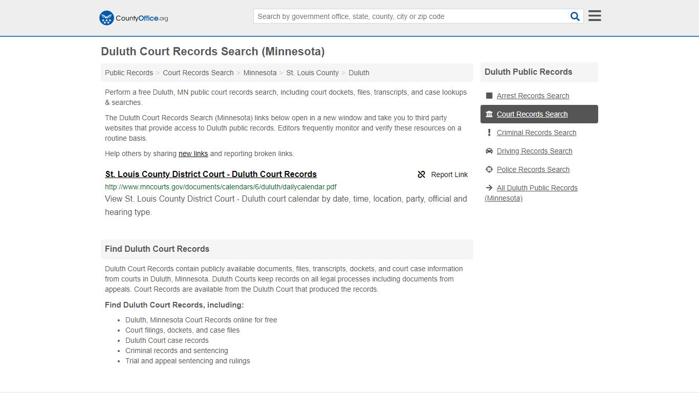 Duluth Court Records Search (Minnesota) - County Office